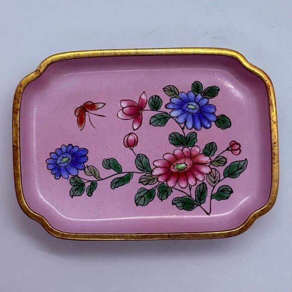Vintage Hand-Painted Floral Pink Ceramic Trinket Tray With Gold Trim - Picture 4 of 7